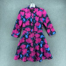 Banana Republic Floral Shirt Dress Womens Petite 00 Magenta Blue A-Line Casual