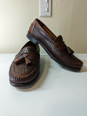 VTG Brass Boot Men Woven Leather Tassel Loafer Brown Made in Spain 95456-03-SY 9 BRASS BOOT WALKING GLOVES MENS SLIP ON | Mercari main image 4