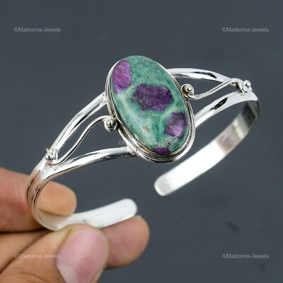 Oval Ruby Fuchsite Stone 925 Silver New Trendy Sister Engagement Bangle Jewelry