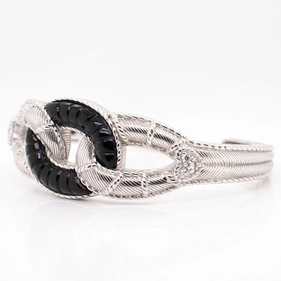 Brazalete Judith Ripka de plata de ley, esmalte negro y circonita cúbica Diamonique.  Foto 2 de 4