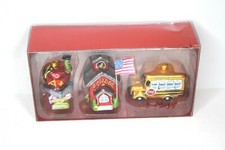 LOVELY TJX SET OF 3 GLASS CHRISTMAS ORNAMENTS SCHOOL BUS, SCHOOL HOUSE & BOOKS