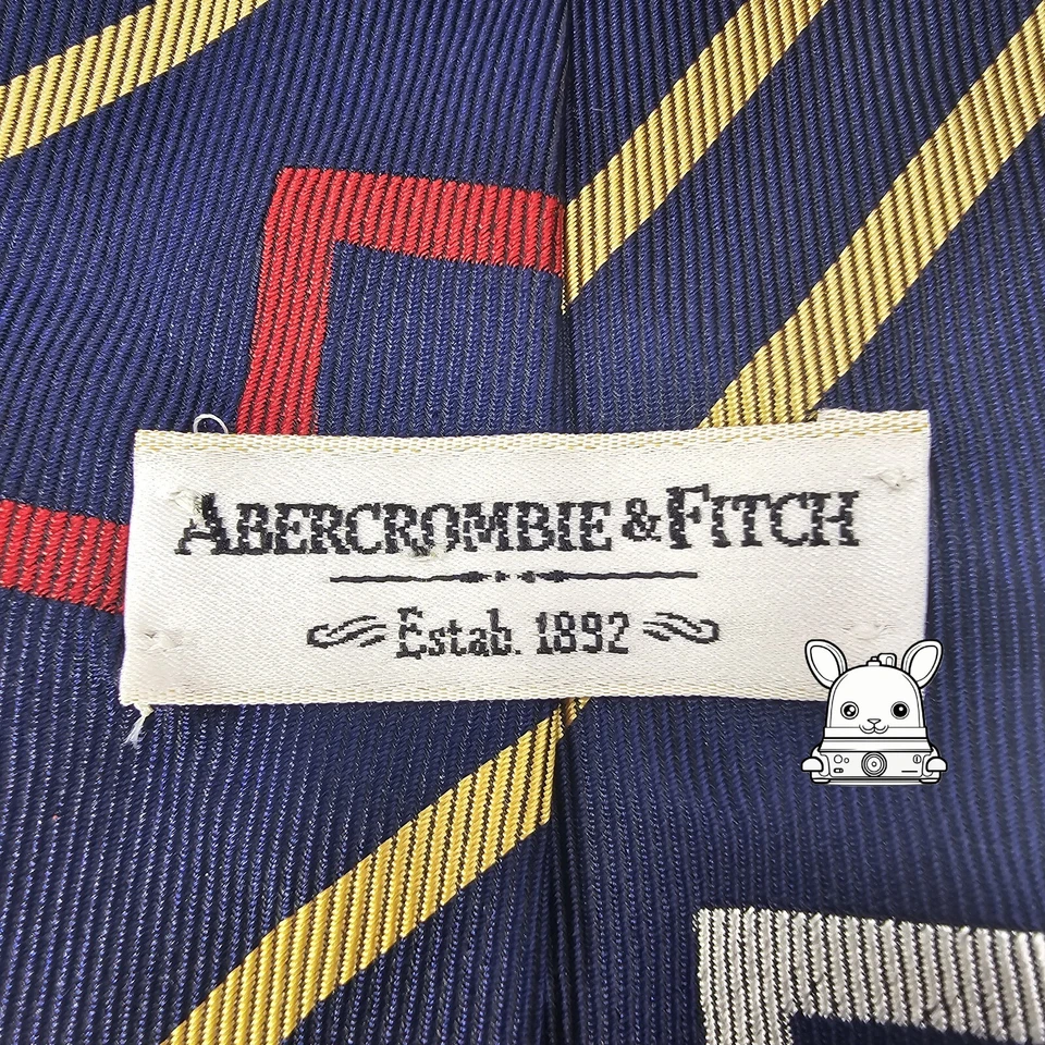 Винтажный Abercrombie & Fitch красный, золотой, белый линии на темно-синий шелковый галстук  - Изображение 2 из 3