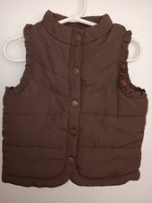 Genuine Kids from Oshkosh Puffer Vest Brown Pink PolkaDot Inside Zip Girls 24mo