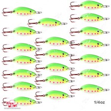 20pcs Fish WOW! 1/4oz Fishing Spoon Green Yellow Treble Red Hook Duo Lock Snap