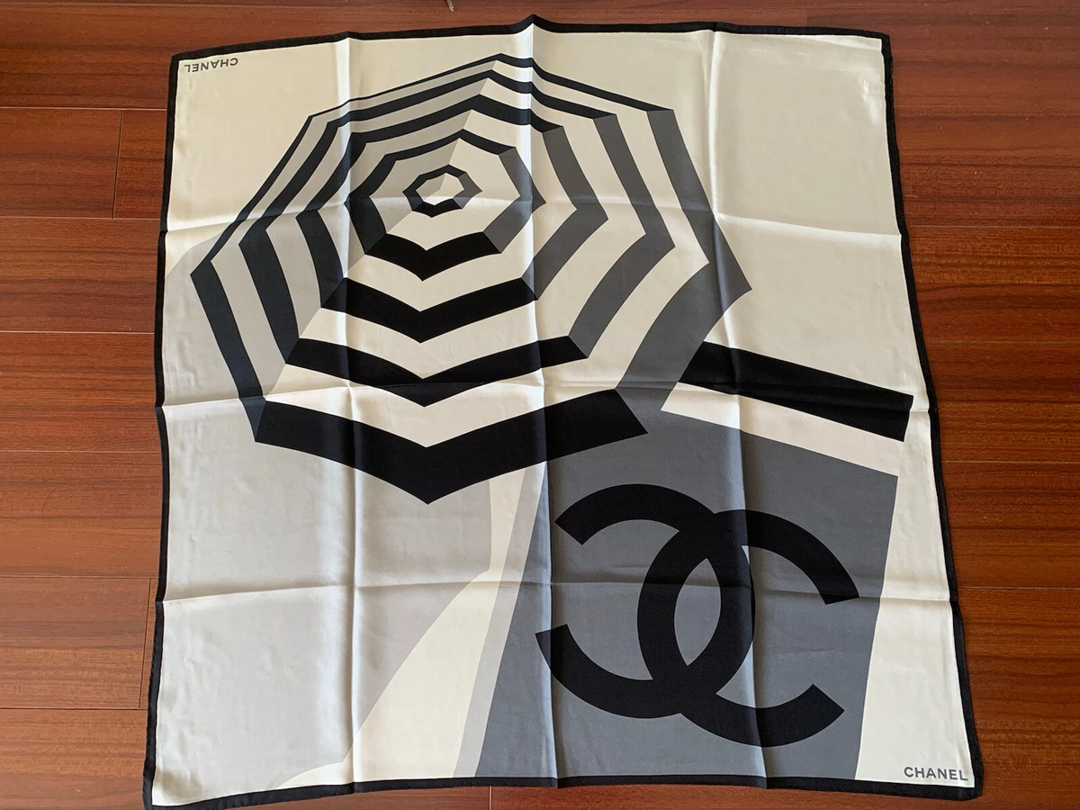 Chanel White CC Logo Print Silk Scarf Chanel