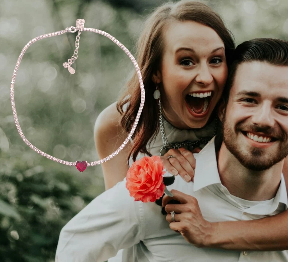 Choker  collana tennis in Argento 925  zirconi bianchi  e  Cuore Rosso Rubino - Immagine 2 di 4