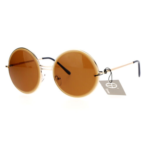 Designer modische Sonnenbrille Damen rundes kreisförmiges Gestell abgeschrägte Gläser - Bild 1 von 25