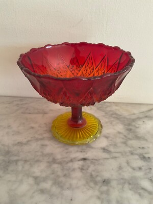 Fenton Amberina Glas Bonboniere Tazza Kompott um 1900 rot amber