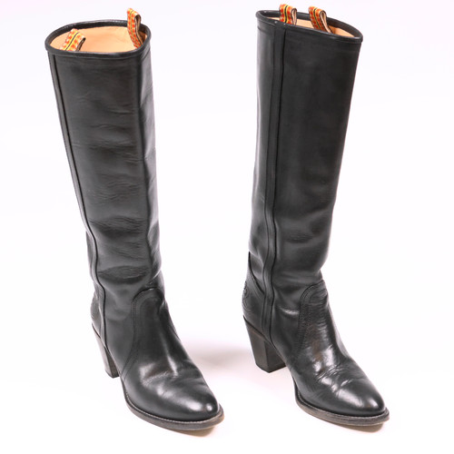 Etro Black Leather Knee Length Boots Western Carving Size US 7 / EU 37