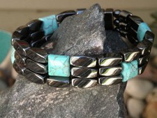 Powerful Magnetic Hematite Bracelet Anklet Chalk Turquoise AAA  3 row