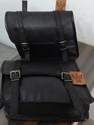 Saddlebags Motorcycle Pouch Black Leather Two Bags Panniers Design By JMB 2024