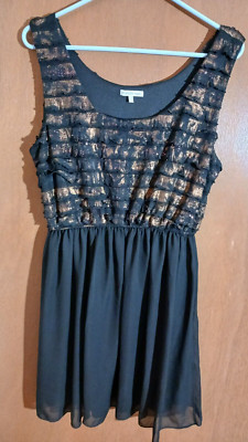 Vtg Women's  Cocktail Dress XL Black and Gold by Charlotte Russe Made in USA
