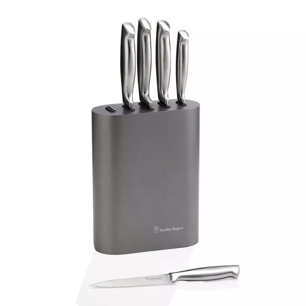 Genuine STANLEY ROGERS Oval Metallic Pewter 6 Piece Vertical Knife Block Set