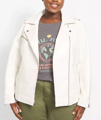 NASTOYS/ナストイズ「Motorcycle Coat / IVORY」 NEW LANE BRYANT EGRET IVORY FAUX LEATHER MOTO JACKET COAT SZ 22/24