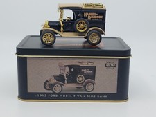 Harley Davidson 1913 Die Cast Ford Model T Van Dime Bank Wit Tin Box New