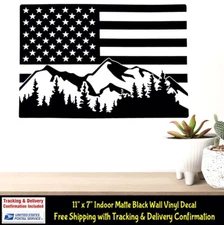American Flag Mountain Forest Scene 11" Matte Black Indoor Decal Walls Doors etc