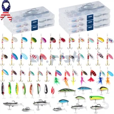 60Pcs Spinner Crankbait Rooster Tail Bass Trout Fishing Lure Lot Gear Tackle Box