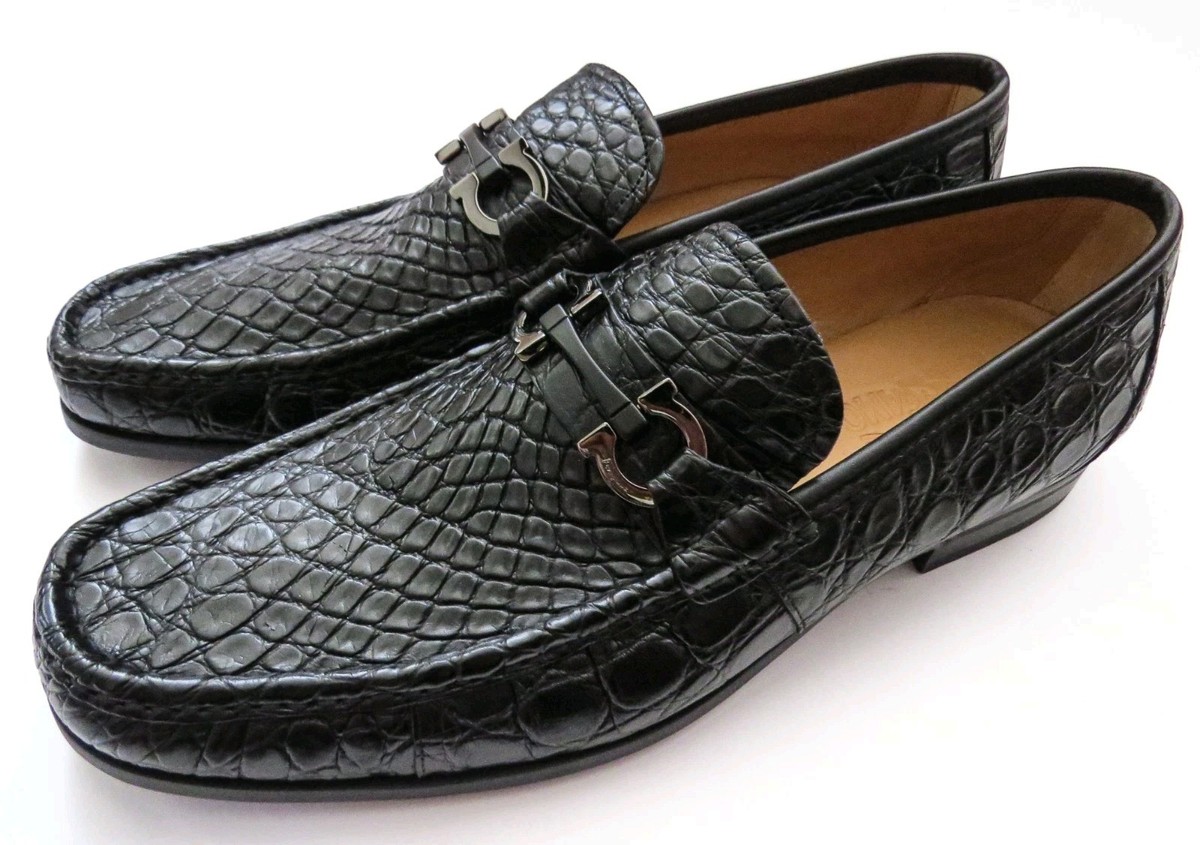 SALVATORE FERRAGAMO Black Crocodile Alligator Leather Shoes 12 US