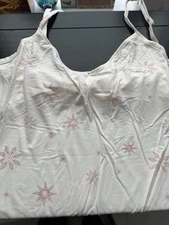 SOMA Cool Nights V neck cami Tank Top Shelf Bra Sparkle Stars Ivory LARGE NWT