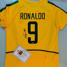 Ronaldo Nazario 9 Signed Autographed Brazil Home Soccer Jersey With COA