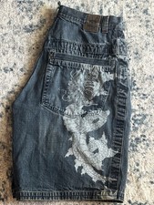 Vintage JNCO Jean Shorts: 90s Skater Dragon Design Embroidered Size 36 
