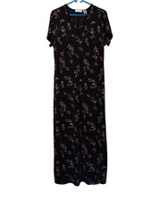 Vtg 90s First Issue Liz Clairborne Maxi Dress M Black Floral Phoebe Buffay Style