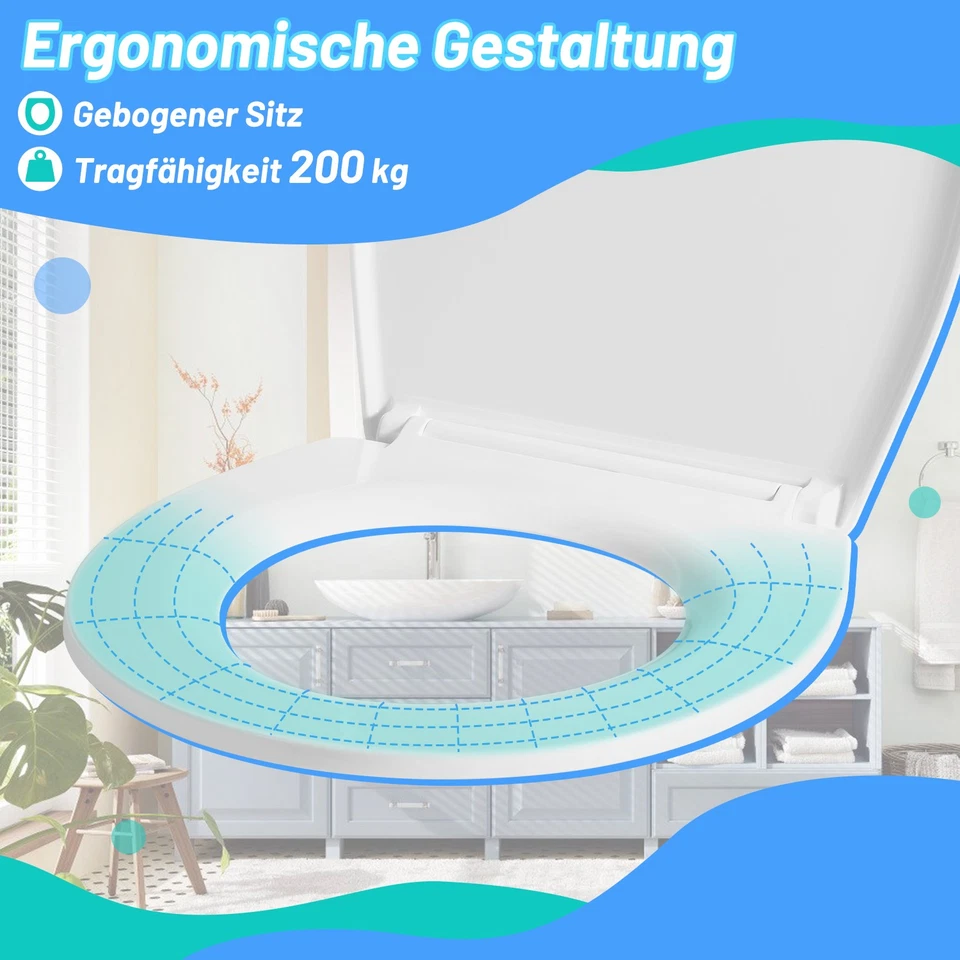 Toilettendeckel mit Absenkautomatik WC Sitz Toilettensitz Klodeckel bis 200kg - Bild 4 von 4
