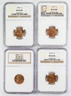 Certified 1938-S 1939 1940 1942-D Lincoln Cents NGC MS66 Wheat Penny 1c x4