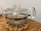 PYREX Flameware Clear 6 Cup Glass TeaPot with Lid 8336 Silver Band Vintage