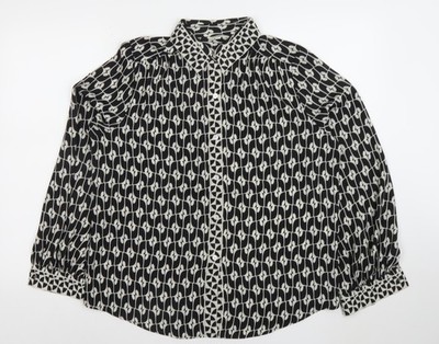 Max Studio London Damen Bluse schwarz geometrisches Muster mit Knopfleiste L