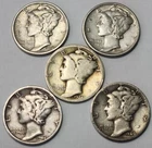 Mercury 90% Silver Dimes - Lot Of 5 - Mixed Dates / Mints - See Photos - M-5s