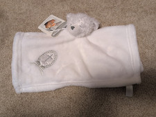 NWT Blankets Beyond Pure White Teddy with Silver Baptism Cross Snuggy