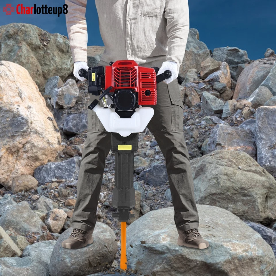 52cc Gas-Powered Demolition Jack Hammer Concrete Breaker Drill 1900W w/2 Chisels - Image 4 of 4