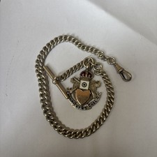 Antique Sterling Silver Pocket Watch Chain - Graduated Albert Chain & Fob 5o