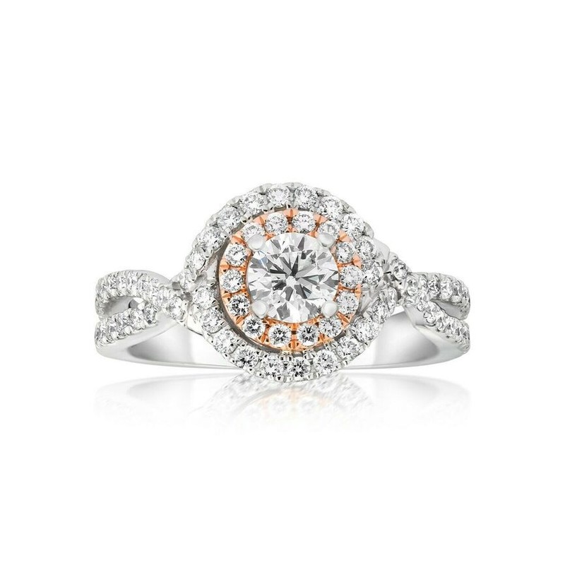 LeVian 14K White Gold Bridal Wedding Halo Ring with 1.29 cts Round White Diamond