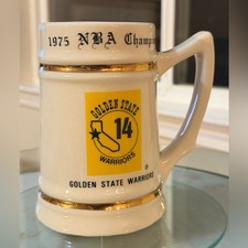 Vintage 1970s Golden State Warriors Beer Stein Mug Gold Trim Barware
