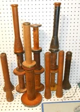 LOT OF 16 VINTAGE  INDUSTRIAL WOODEN THREAD SPOOLS 5 1/2 to 14 INCHES TALL