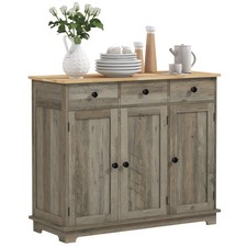 Buffet Cabinet, Coffee Bar Cabinet with 3 Drawers, Distressed Gray