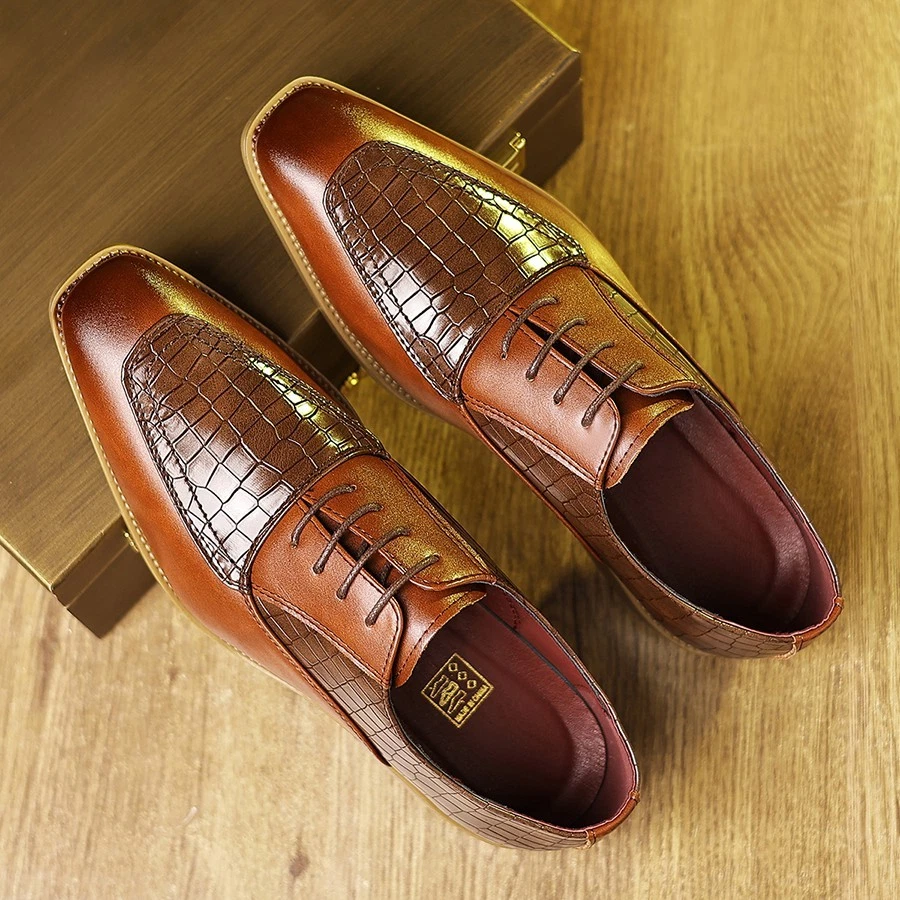 Zapatos de vestir formales de negocios para hombre - Zapatos Oxford vintage con textura con cordones Foto 3 de 4