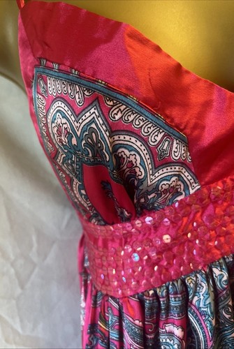 Hot Pink Satin Paisley Strappy Sequin Sze Small Camisole Babydoll Summer Y2K Top - Picture 7 of 18