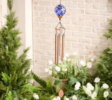 Garden Reflections 30" Windchime with Art Glass Sphere Blue NIB