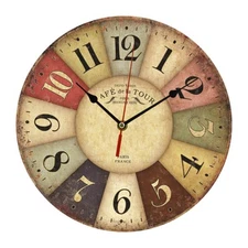 Home Decor Retro Round Wooden Shabby Wall Clock