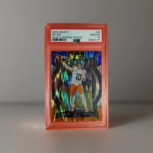 2024 Panini Select Bo Nix #30 Orange Blue Shock Prizm /35 RC Color Match PSA 10