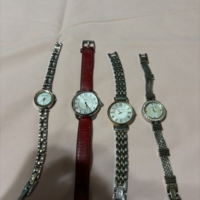 4 Vintage Anne Klein Women's Gold Tone Watch Y121E Silver Leather