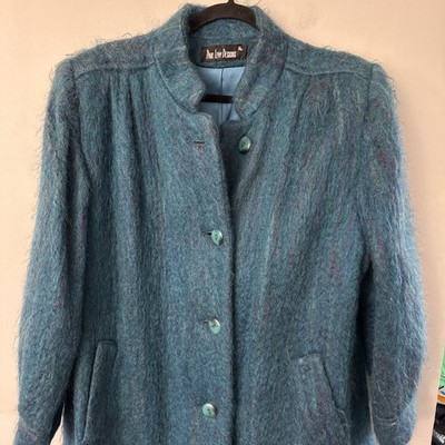 Vintage Mohair Coat Paul Levy Designs Blue Teal Purple Long P2P 23.5