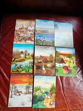 Lot of 8 Unposted Postcards with European Primitive Naive Folk Art Paintings