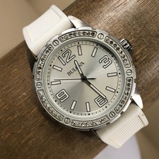 Bulova Women 98L191 Dress Pave Bezel Silicone Quartz Analog 36mm Watch 7 1/2"