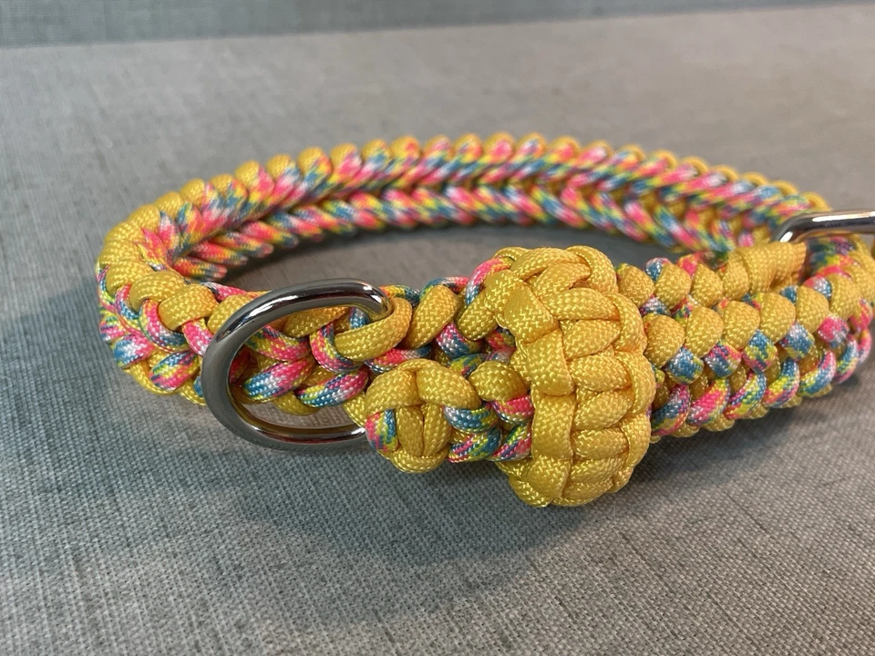 Collar para perro Paracord 20" pulgadas amarillo y rosa hebilla de cinturón estilo herrajes Foto 2 de 4