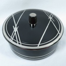 Vintage Art Deco Vanity Powder Jar Reverse Painted Glass Trinket Box