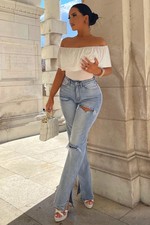 Fashion Nova NWT White Bodysuit Women's Size M Ruched Off Shoulder Stretch